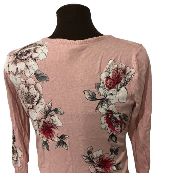 White House Black Market Half Snap Button Floral Pink Women's Cardigan Size S - Picture 5 of 8